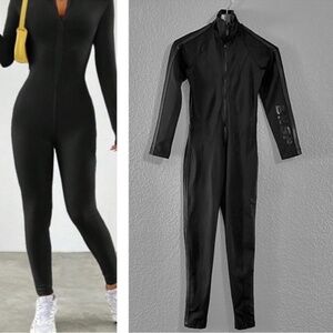Vintage Bebe Sport Black Zip Athletic Jumpsuit Catsuit